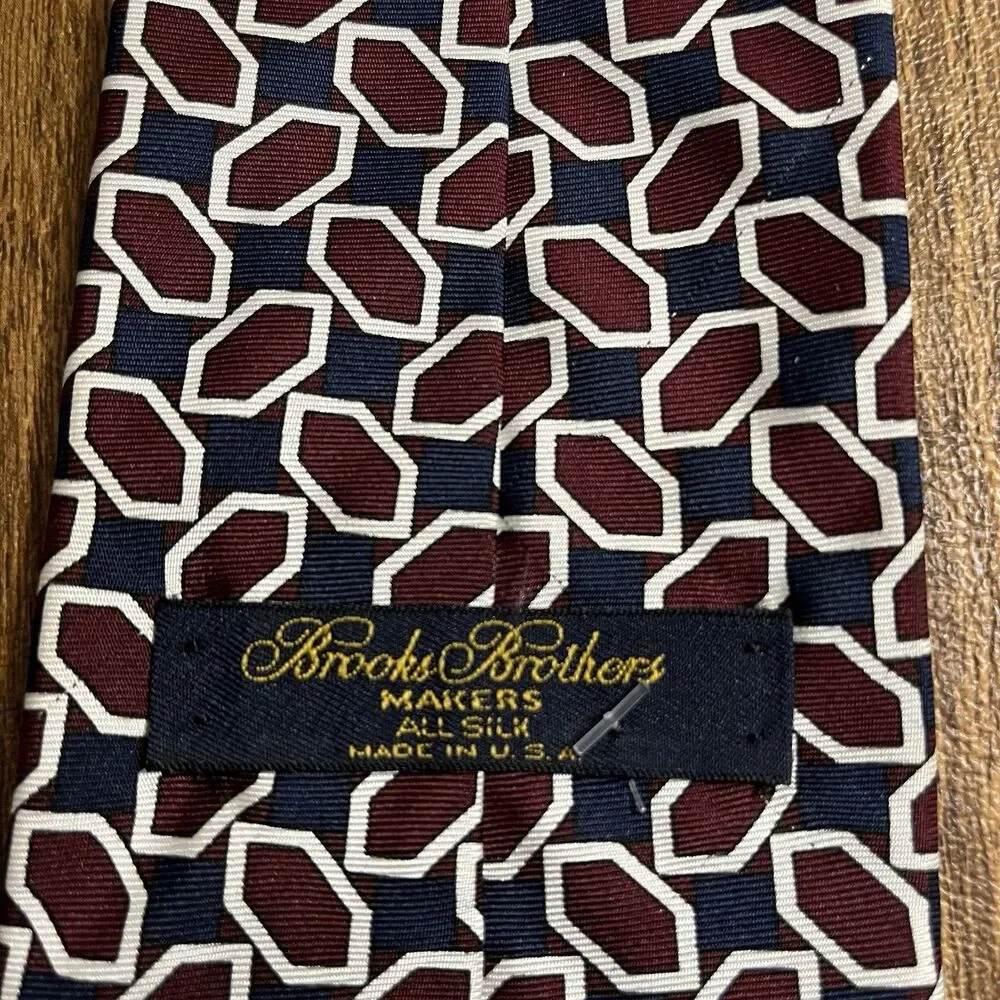 Brooks Brothers Makers Men's Silk Neck Tie‎ USA Designer Geometric Burgundy Blue